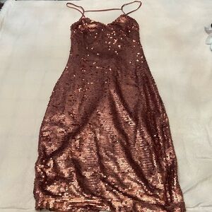 New! Spring + Mercer Elegant Copper Sequin Midi Dress Size XS